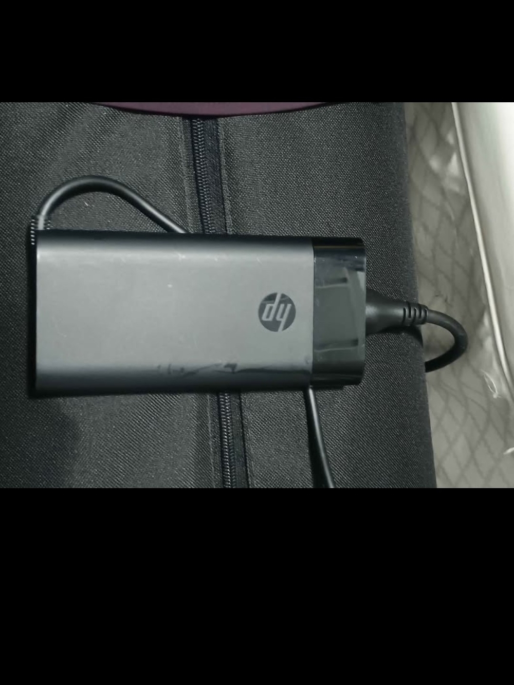 HP Black Rectangular Laptop Power Adapter with Integrated Cable